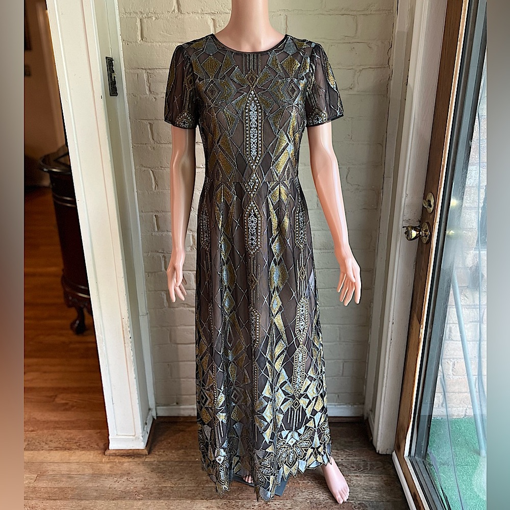 BCBG Maxazria NWT Taliah size 8 black gold silver beautiful formal ball gown - Picture 2 of 16